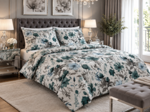 POŚCIEL BAWEŁNIANA DELUX 160x200 + POSZEWKA 70x80 NA SZMARAGDOWE LIŚCIE OGRÓD 100% BAWEŁNA PRODUCENT