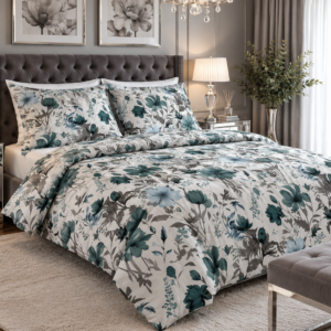 POŚCIEL BAWEŁNIANA DELUX 160x200 + POSZEWKA 70x80 NA SZMARAGDOWE LIŚCIE OGRÓD 100% BAWEŁNA PRODUCENT