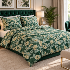 POŚCIEL BAWEŁNIANA DELUX 160x200 + POSZEWKA 2x70x80 NA ZAMEK LILIE WODNE VINTAGE MIĘTOWO-ZIELONE 100% BAWEŁNA PRODUCENT