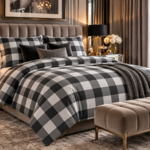 POŚCIEL BAWEŁNIANA DELUX 160x200 + POSZEWKA 2x70x80 NA ZAMEK KRATA SILVER GLAMOUR 100% BAWEŁNA PRODUCENT