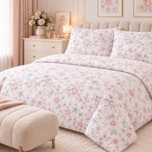 POŚCIEL BAWEŁNIANA DELUX 160x200 + POSZEWKA 2x70x80 NA ZAMEK KSIĘŻNICZKI I KWIATY PASTELOWE 100% BAWEŁNA PRODUCENT